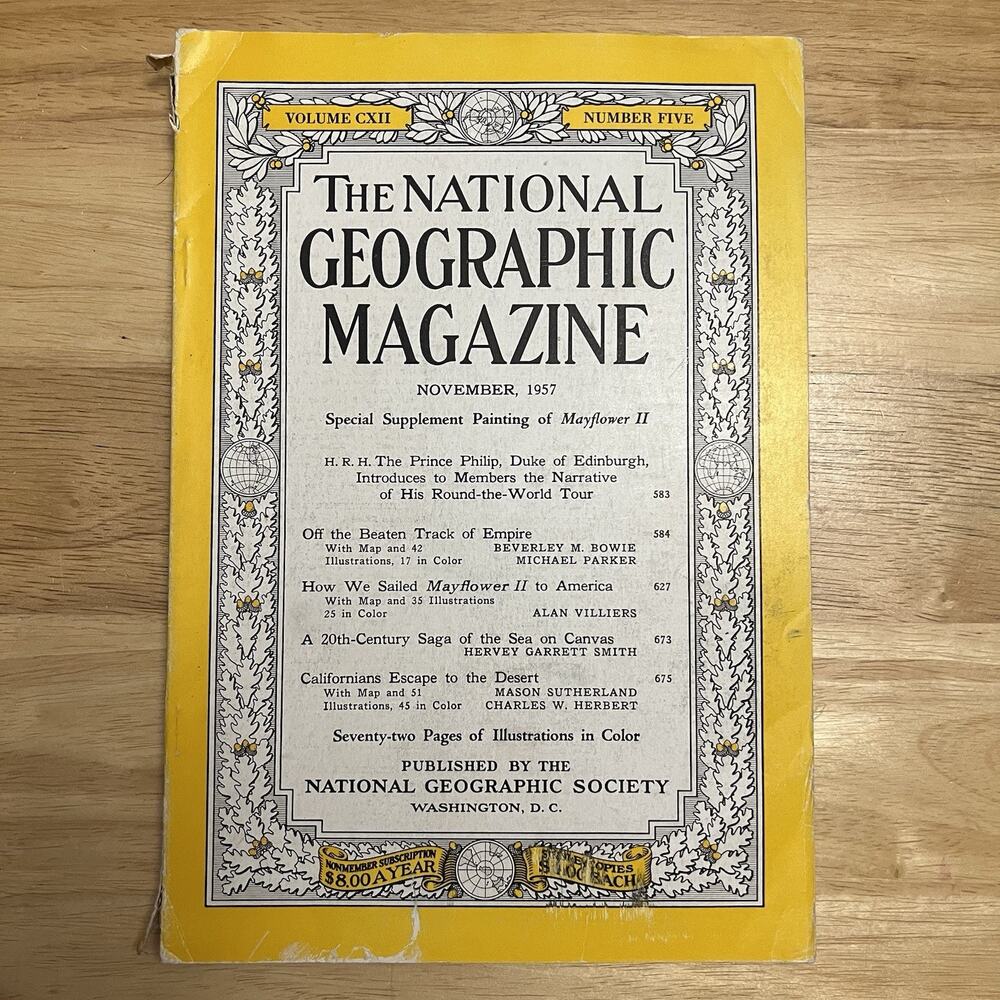 Vintage National Geographic November 1957 Prince Philip Mayflower II California
